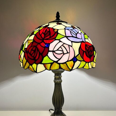 Tiffany Lamp Stained Glass Lamp,Colour Rose Tiffany Style Lamp,Antique Luxurious Bedside Desk Reading Light 17X10X10 Inches Desk Light Metal Base Decor Bedroom Living Room Home in Saudi Arabia