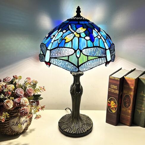 Tiffany Lamp Stained Glass Lamp,Colour Rose Tiffany Style Lamp,Antique Luxurious Bedside Desk Reading Light 17X10X10 Inches Desk Light Metal Base Decor Bedroom Living Room Home in Saudi Arabia