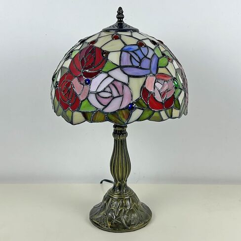 Tiffany Lamp Stained Glass Lamp,Colour Rose Tiffany Style Lamp,Antique Luxurious Bedside Desk Reading Light 17X10X10 Inches Desk Light Metal Base Decor Bedroom Living Room Home in Saudi Arabia