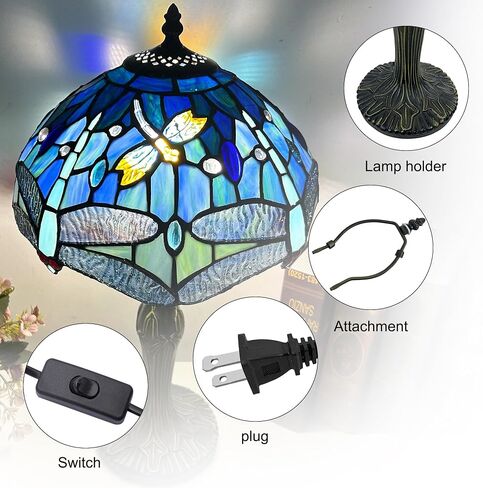 Tiffany Lamp Stained Glass Lamp,Colour Rose Tiffany Style Lamp,Antique Luxurious Bedside Desk Reading Light 17X10X10 Inches Desk Light Metal Base Decor Bedroom Living Room Home in Saudi Arabia