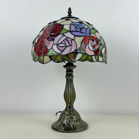 Tiffany Lamp Stained Glass Lamp,Colour Rose Tiffany Style Lamp,Antique Luxurious Bedside Desk Reading Light 17X10X10 Inches Desk Light Metal Base Decor Bedroom Living Room Home in Saudi Arabia