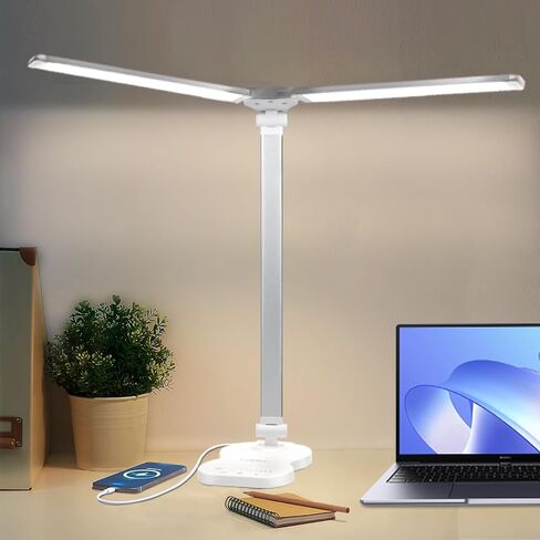 LQWELL® Double Head Desk Lamp LED Dimmable, Double Swing Arm LED Table Lamp 5 Colors and 10 Brightness Levels Eye-Friendly Reading Lamp with USB Charging Touch Control & Memory Function Timer in Saudi Arabia