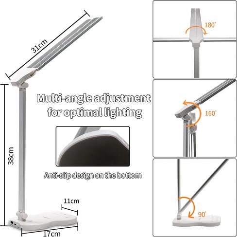 LQWELL® Double Head Desk Lamp LED Dimmable, Double Swing Arm LED Table Lamp 5 Colors and 10 Brightness Levels Eye-Friendly Reading Lamp with USB Charging Touch Control & Memory Function Timer in Saudi Arabia