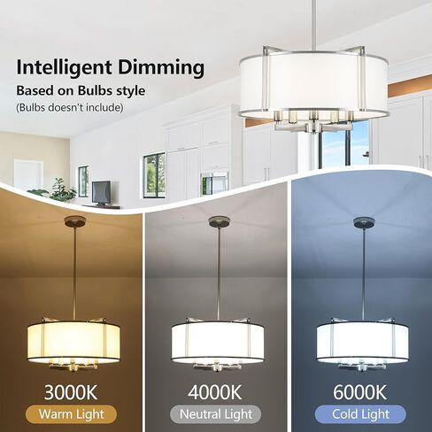 19.6'' Black Drum Chandelier 5-Light Modern White Fabric Chandeliers for Dining Room Adjustable Farmhouse Pendant Light Fixture for Kitchen Island Living Room Bedroom in Saudi Arabia