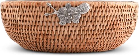 Vagabond House Handmade Lightweight Wicker Fruit Basket – Stylist Functional Rattan Serving Bowl with Orchid Design and Removable Glass Bowl - Wicker Basket Fruit Basket for Kitchen 10.5 inches in Kuwait