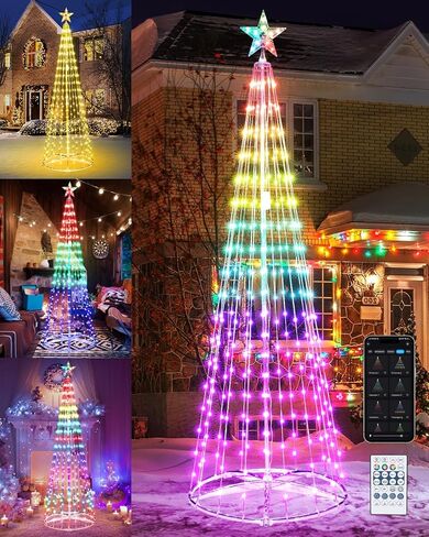 Flacchi Smart Christmas Cone Tree Lights - Star Tree Topper with Removable Bracket, App Control, Sync with Music, Smart Waterfall Colored Lights for Indoor Outdoor Xmas Decorations (6.9ft) in Saudi Arabia