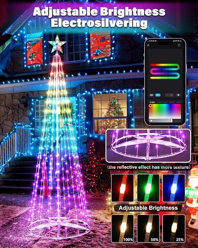 Flacchi Smart Christmas Cone Tree Lights - Star Tree Topper with Removable Bracket, App Control, Sync with Music, Smart Waterfall Colored Lights for Indoor Outdoor Xmas Decorations (6.9ft) in Saudi Arabia