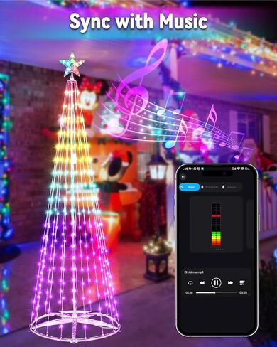 Flacchi Smart Christmas Cone Tree Lights - Star Tree Topper with Removable Bracket, App Control, Sync with Music, Smart Waterfall Colored Lights for Indoor Outdoor Xmas Decorations (6.9ft) in Saudi Arabia