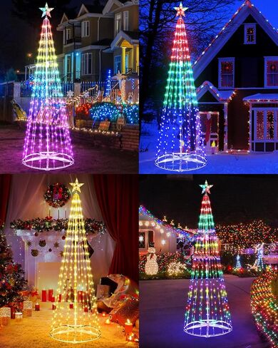 Flacchi Smart Christmas Cone Tree Lights - Star Tree Topper with Removable Bracket, App Control, Sync with Music, Smart Waterfall Colored Lights for Indoor Outdoor Xmas Decorations (6.9ft) in Saudi Arabia
