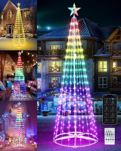Flacchi Smart Christmas Cone Tree Lights - Star Tree Topper with Removable Bracket, App Control, Sync with Music, Smart Waterfall Colored Lights for Indoor Outdoor Xmas Decorations (6.9ft) in Saudi Arabia