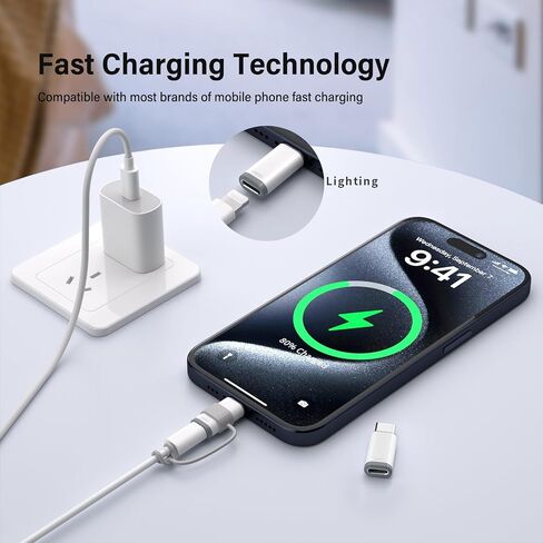 2 Pack Lightning to USB C Adapter for iPhone 15/16/16 Pro Max/Plus,Samsung S24,Support Charging & Data Transfer,Type C Charger Connector Cable,Lightning Female to USB C Male Adapter,Not for Audio in Saudi Arabia