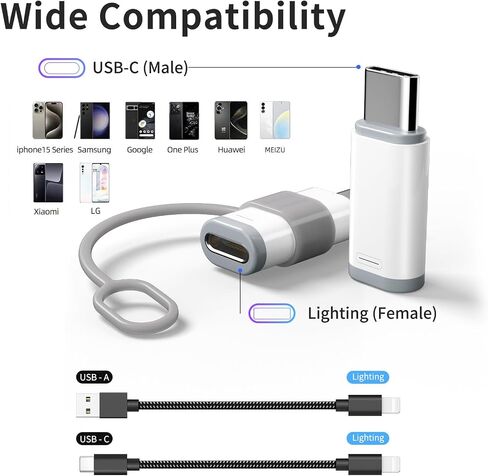 2 Pack Lightning to USB C Adapter for iPhone 15/16/16 Pro Max/Plus,Samsung S24,Support Charging & Data Transfer,Type C Charger Connector Cable,Lightning Female to USB C Male Adapter,Not for Audio in Saudi Arabia