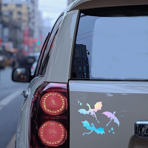Celestial Dragons Car Decal Vinyl Sticker Halloween Car Decor Dragon Lover Gift Holographic Sticker Gold Green Bumper Flying Dragon Art Car Window Dragons Vinyl Decal (Holographic) in Kuwait