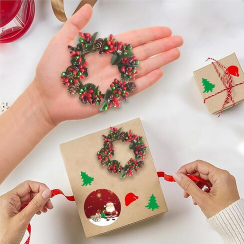 4×Mini Christmas Candle Rings Kitchen Cabinet Wreaths Red Berry Pinecones Artificial Berries Tea Light Rings with Pine Cones Small Wreaths for Xmas Wedding Home Party Decro (Mini Christmas Weath) in Kuwait