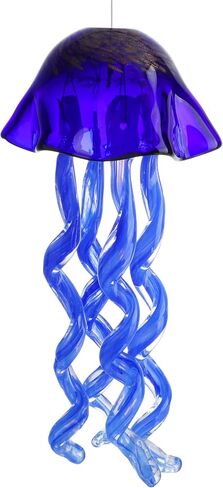 20Inch Art Blown Glass Jellyfish Wind Chime,Handmade Glass Jellyfish Hanging Sun Catcher Wind Chime,Wind Chimes for Outdoor,Animal Glass Blown Wind Chimes for Garden Yard Wedding Decor(Royal Blue) in Kuwait