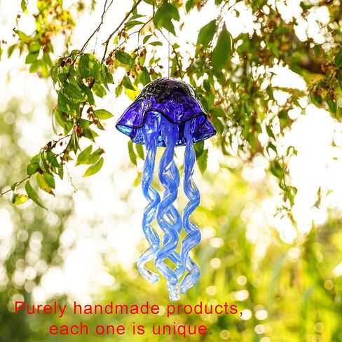 20Inch Art Blown Glass Jellyfish Wind Chime,Handmade Glass Jellyfish Hanging Sun Catcher Wind Chime,Wind Chimes for Outdoor,Animal Glass Blown Wind Chimes for Garden Yard Wedding Decor(Royal Blue) in Kuwait