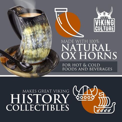 Coffee Horn Mug with Spoon, Plate and Bag, 3 Pc Set, Horned Handle with Rustic Natural Finish, Safely Holds Hot and Cold Tea, Cocoa, Wine, Beer or Mead in Saudi Arabia