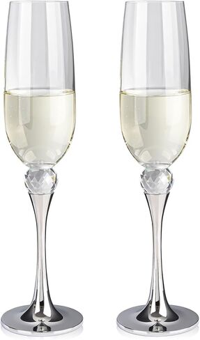 Champagne Flutes - New Crystal Glass Metal Base Champagne Glasses Set of 2-7 Ounce Capacity - Gift for Birthday, Wedding, Christmas - Gold Champagne Flutes Glass in Saudi Arabia
