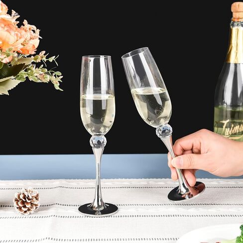 Champagne Flutes - New Crystal Glass Metal Base Champagne Glasses Set of 2-7 Ounce Capacity - Gift for Birthday, Wedding, Christmas - Gold Champagne Flutes Glass in Saudi Arabia