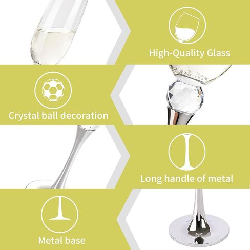 Champagne Flutes - New Crystal Glass Metal Base Champagne Glasses Set of 2-7 Ounce Capacity - Gift for Birthday, Wedding, Christmas - Gold Champagne Flutes Glass in Saudi Arabia