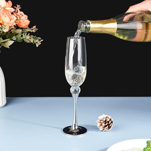 Champagne Flutes - New Crystal Glass Metal Base Champagne Glasses Set of 2-7 Ounce Capacity - Gift for Birthday, Wedding, Christmas - Gold Champagne Flutes Glass in Saudi Arabia