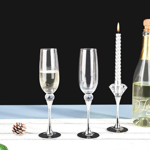 Champagne Flutes - New Crystal Glass Metal Base Champagne Glasses Set of 2-7 Ounce Capacity - Gift for Birthday, Wedding, Christmas - Gold Champagne Flutes Glass in Saudi Arabia