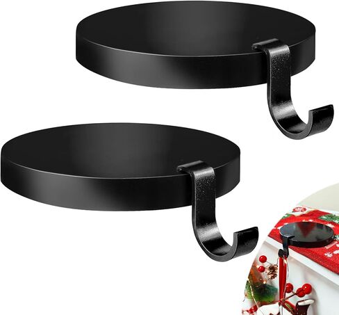 Round Christmas Stocking Holders for Mantle Set of 2, Weighted Stocking Holders with Non-Slip Felt Base, Strong Stocking Christmas Decoration for Mantle, Fireplace,Table (Black-2Pcs) in Saudi Arabia