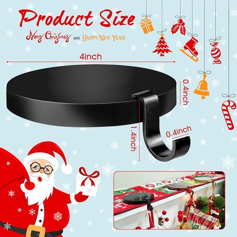 Round Christmas Stocking Holders for Mantle Set of 2, Weighted Stocking Holders with Non-Slip Felt Base, Strong Stocking Christmas Decoration for Mantle, Fireplace,Table (Black-2Pcs) in Saudi Arabia