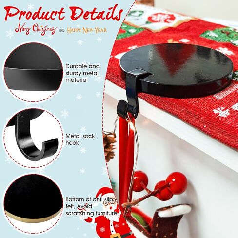 Round Christmas Stocking Holders for Mantle Set of 2, Weighted Stocking Holders with Non-Slip Felt Base, Strong Stocking Christmas Decoration for Mantle, Fireplace,Table (Black-2Pcs) in Saudi Arabia