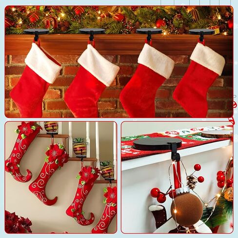 Round Christmas Stocking Holders for Mantle Set of 2, Weighted Stocking Holders with Non-Slip Felt Base, Strong Stocking Christmas Decoration for Mantle, Fireplace,Table (Black-2Pcs) in Saudi Arabia