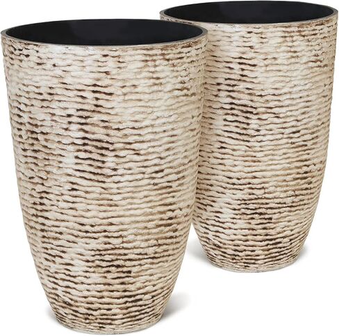 Worth Garden 2-Pack 21" H. White Tall Planters - 14'' Dia Resin Large Round Flower Pots for Outdoor Plants Trees - Imitation Stone Finish Plastic Indoor Front Porch 9 Gallon Decorative Container Patio in Saudi Arabia