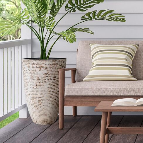 Worth Garden 2-Pack 21" H. White Tall Planters - 14'' Dia Resin Large Round Flower Pots for Outdoor Plants Trees - Imitation Stone Finish Plastic Indoor Front Porch 9 Gallon Decorative Container Patio in Saudi Arabia