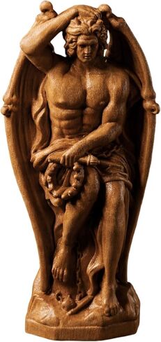 Le Génie du Mal - Majestic Lucifer Statue,Fallen Angel Demon Wood Carving,Handcrafted Woodcarved Satanic Artifact for Home Altar Decor (Wood) in Saudi Arabia