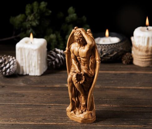 Le Génie du Mal - Majestic Lucifer Statue,Fallen Angel Demon Wood Carving,Handcrafted Woodcarved Satanic Artifact for Home Altar Decor (Wood) in Saudi Arabia