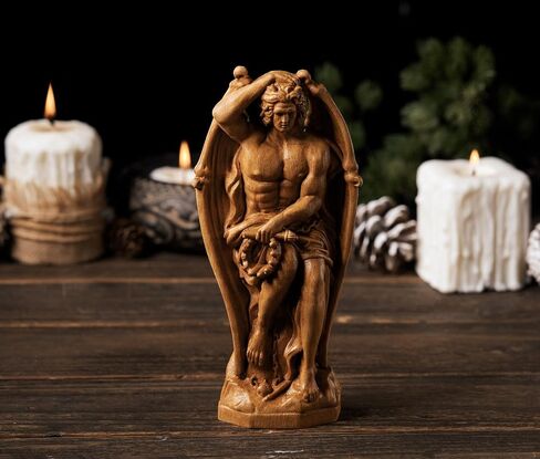 Le Génie du Mal - Majestic Lucifer Statue,Fallen Angel Demon Wood Carving,Handcrafted Woodcarved Satanic Artifact for Home Altar Decor (Wood) in Saudi Arabia