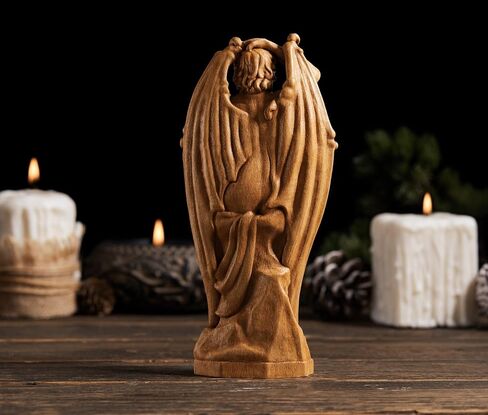 Le Génie du Mal - Majestic Lucifer Statue,Fallen Angel Demon Wood Carving,Handcrafted Woodcarved Satanic Artifact for Home Altar Decor (Wood) in Saudi Arabia