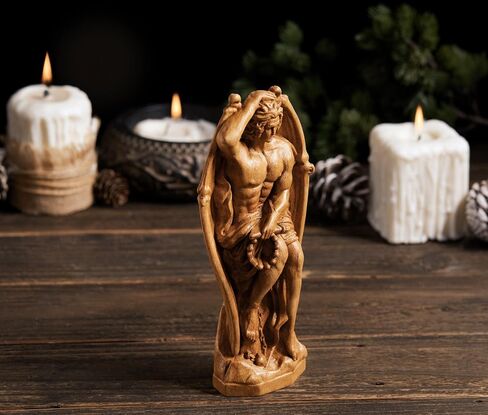 Le Génie du Mal - Majestic Lucifer Statue,Fallen Angel Demon Wood Carving,Handcrafted Woodcarved Satanic Artifact for Home Altar Decor (Wood) in Saudi Arabia
