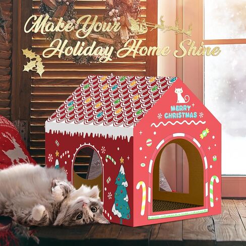 WESTERN HOME Cardboard Cat House W/Scratcher, Christmas Cat Houses for Indoor Cats (16.5''x12''x15''), Bunny&Kitten Hideaway Cats Scratching Playhouse for Christmas Decorations in Saudi Arabia