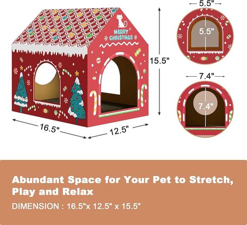WESTERN HOME Cardboard Cat House W/Scratcher, Christmas Cat Houses for Indoor Cats (16.5''x12''x15''), Bunny&Kitten Hideaway Cats Scratching Playhouse for Christmas Decorations in Saudi Arabia