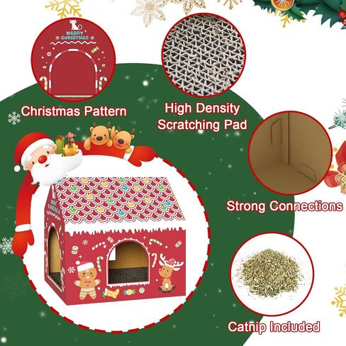 WESTERN HOME Cardboard Cat House W/Scratcher, Christmas Cat Houses for Indoor Cats (16.5''x12''x15''), Bunny&Kitten Hideaway Cats Scratching Playhouse for Christmas Decorations in Saudi Arabia