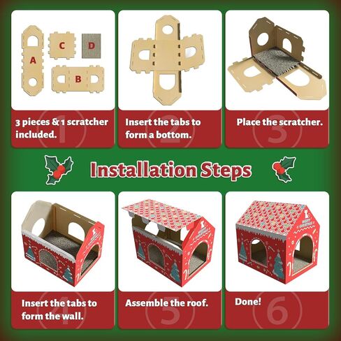WESTERN HOME Cardboard Cat House W/Scratcher, Christmas Cat Houses for Indoor Cats (16.5''x12''x15''), Bunny&Kitten Hideaway Cats Scratching Playhouse for Christmas Decorations in Saudi Arabia