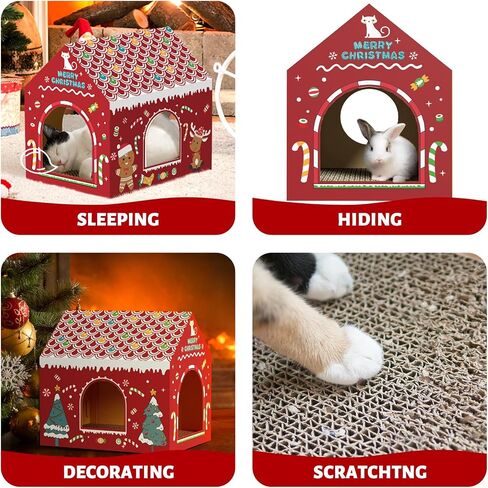 WESTERN HOME Cardboard Cat House W/Scratcher, Christmas Cat Houses for Indoor Cats (16.5''x12''x15''), Bunny&Kitten Hideaway Cats Scratching Playhouse for Christmas Decorations in Saudi Arabia