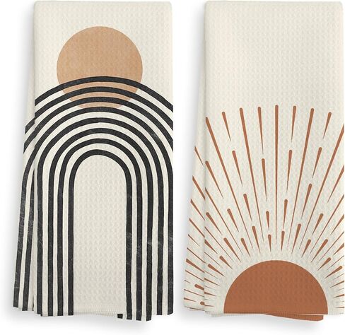Boho Black Sun Sunrise Sunshine Rainbow Kitchen Towels and Dishcloths Sets of 2,Bohemian Absorbent Drying Cloth Hand Towels Tea Towels for Bathroom Kitchen,Boho Gifts for Women Girls,16×24 inches in Saudi Arabia