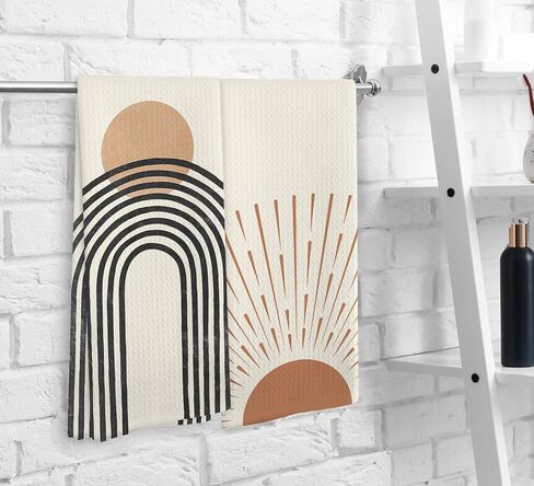 Boho Black Sun Sunrise Sunshine Rainbow Kitchen Towels and Dishcloths Sets of 2,Bohemian Absorbent Drying Cloth Hand Towels Tea Towels for Bathroom Kitchen,Boho Gifts for Women Girls,16×24 inches in Saudi Arabia
