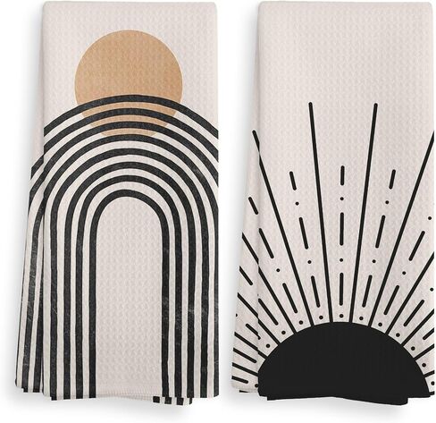 Boho Black Sun Sunrise Sunshine Rainbow Kitchen Towels and Dishcloths Sets of 2,Bohemian Absorbent Drying Cloth Hand Towels Tea Towels for Bathroom Kitchen,Boho Gifts for Women Girls,16×24 inches in Saudi Arabia