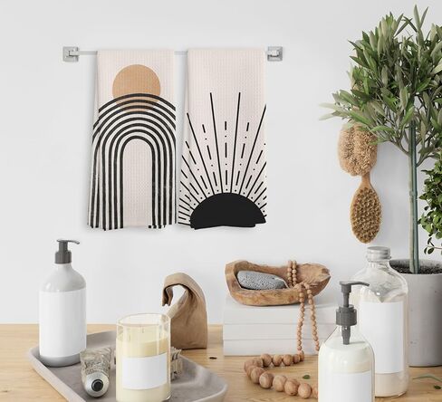 Boho Black Sun Sunrise Sunshine Rainbow Kitchen Towels and Dishcloths Sets of 2,Bohemian Absorbent Drying Cloth Hand Towels Tea Towels for Bathroom Kitchen,Boho Gifts for Women Girls,16×24 inches in Saudi Arabia
