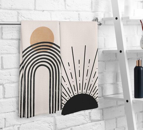 Boho Black Sun Sunrise Sunshine Rainbow Kitchen Towels and Dishcloths Sets of 2,Bohemian Absorbent Drying Cloth Hand Towels Tea Towels for Bathroom Kitchen,Boho Gifts for Women Girls,16×24 inches in Saudi Arabia