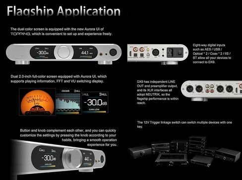 مضخم سماعة الرأس Topping DX9 DAC NFCA - AK4499EQ Flagship DAC، التحكم في مستوى الصوت الهجين، 6 قنوات منفصلة NFCA عالية الأداء (فضي، الذكرى السنوية الخامسة عشرة) in Kuwait