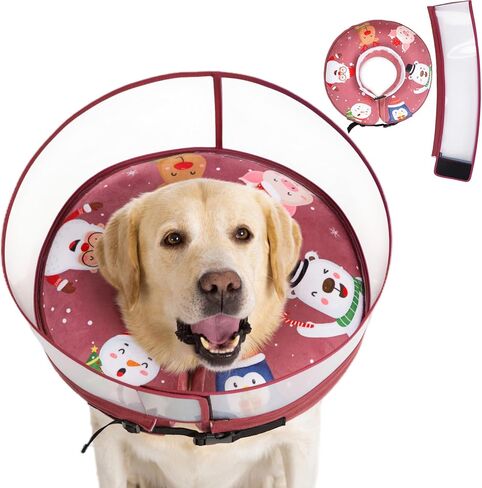 Dog Soft Cone, Dog Surgery Donut Collar with Guard Shield Prevent Licking of Wounds Stitches, Inflatable Cone for Dogs, Do Not Block The View Dog Recovery Cone (Xmas Elf, Large) in Saudi Arabia
