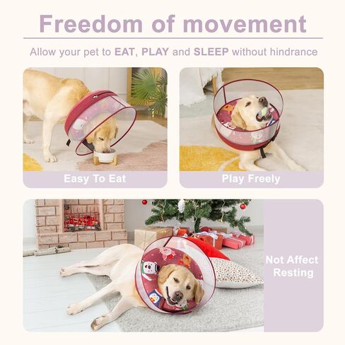 Dog Soft Cone, Dog Surgery Donut Collar with Guard Shield Prevent Licking of Wounds Stitches, Inflatable Cone for Dogs, Do Not Block The View Dog Recovery Cone (Xmas Elf, Large) in Saudi Arabia